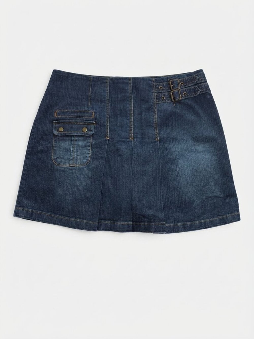 SAN FRANSISCO - Blue Denim Pleated Mini Skort with Side Buckle Detail  – Size 11